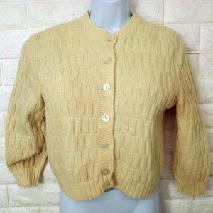 Vintage 50s-60s Jane Irwill Ribbed Knit Cardigan Sweater S(6) Textured Mod Retro